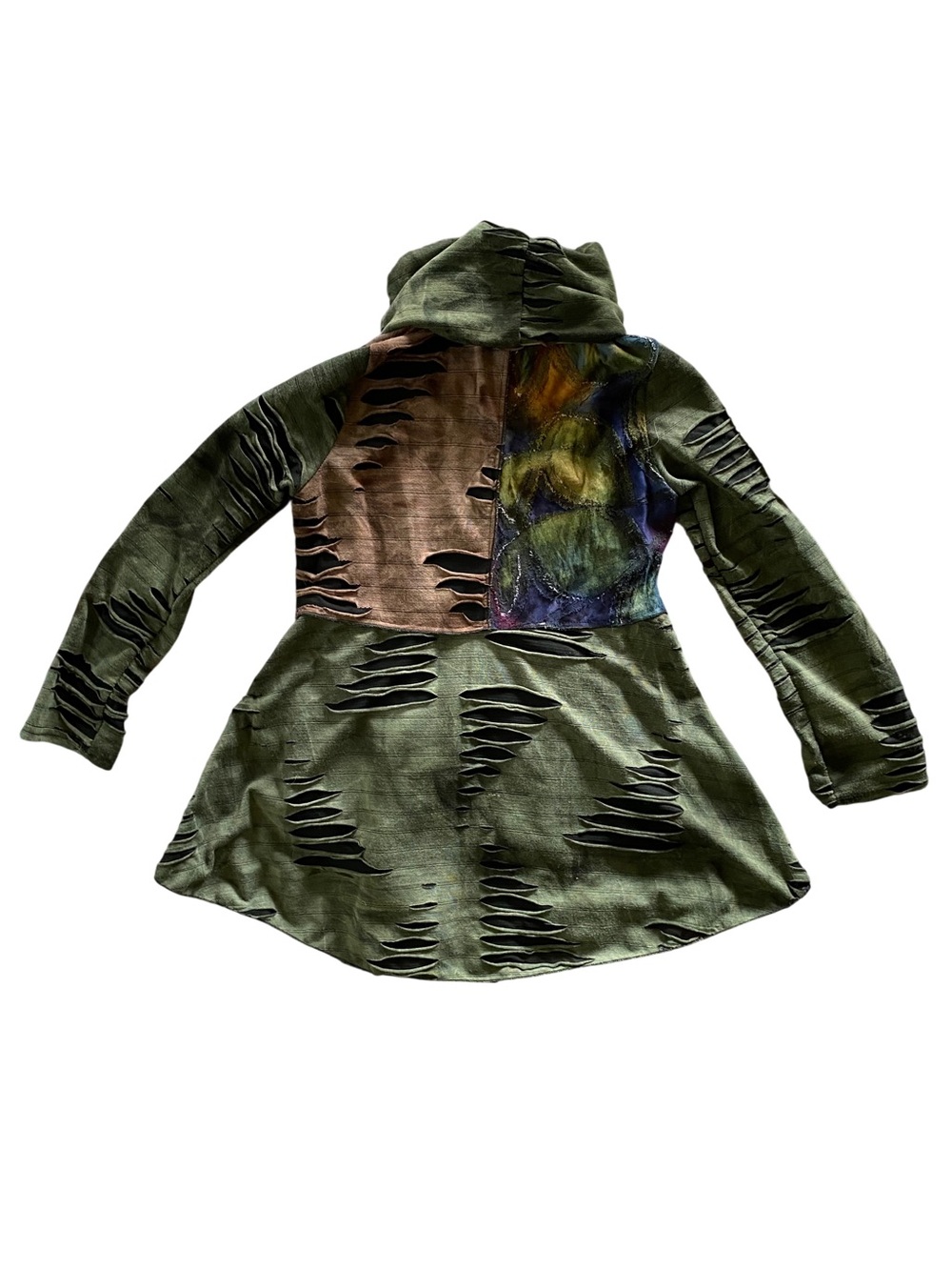 Lagenlook Patchwork Top Festival Shirt Distressed Artsy Tunic Cowl Neck Boho S - Picture 2 of 5
